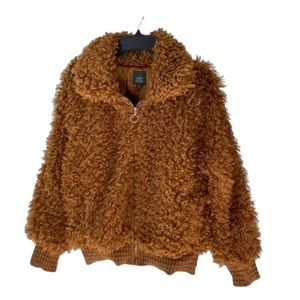 Wild Fable Cognac Long Sleeve Faux Fur Jacket